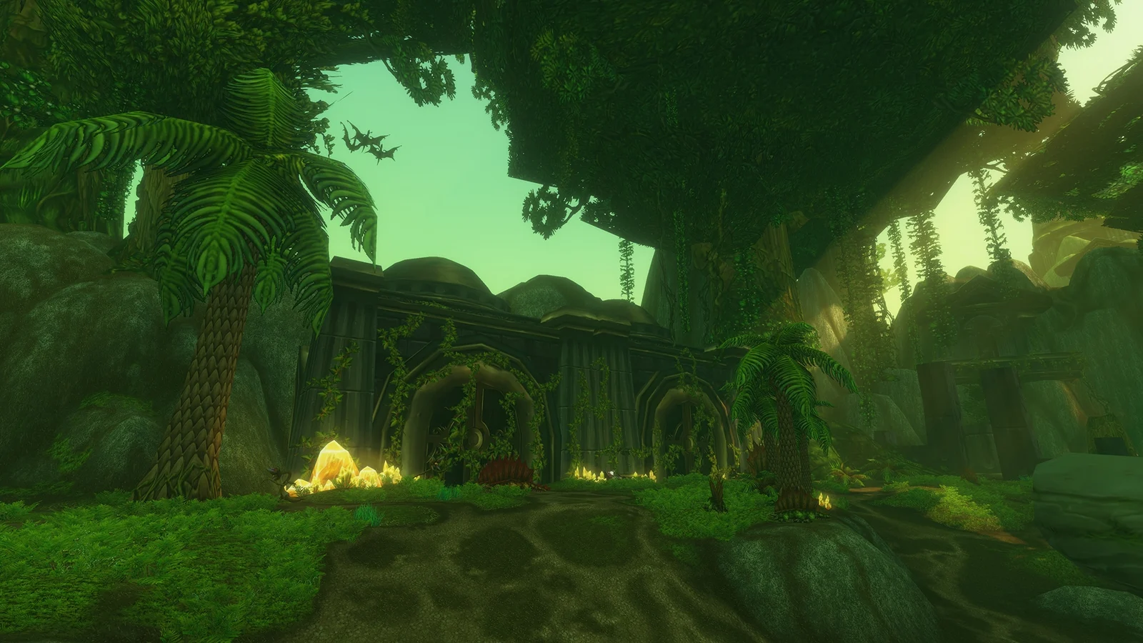Ruines bien-nées dans la végétation de Shen’dralas, zone présentée pour Forever.